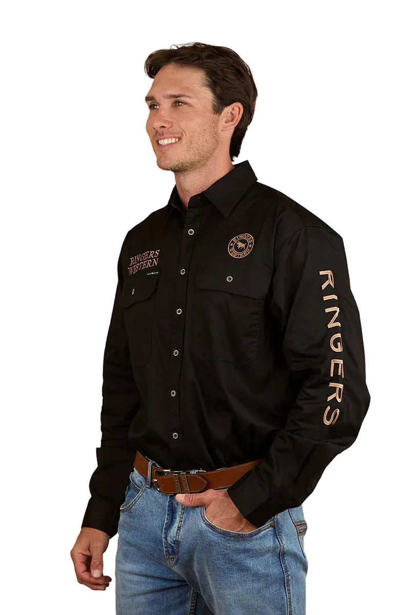 Ringers Western Mens Hawkeye Printed Full Button L/S Work Shirt (125093RW) Black/Clay