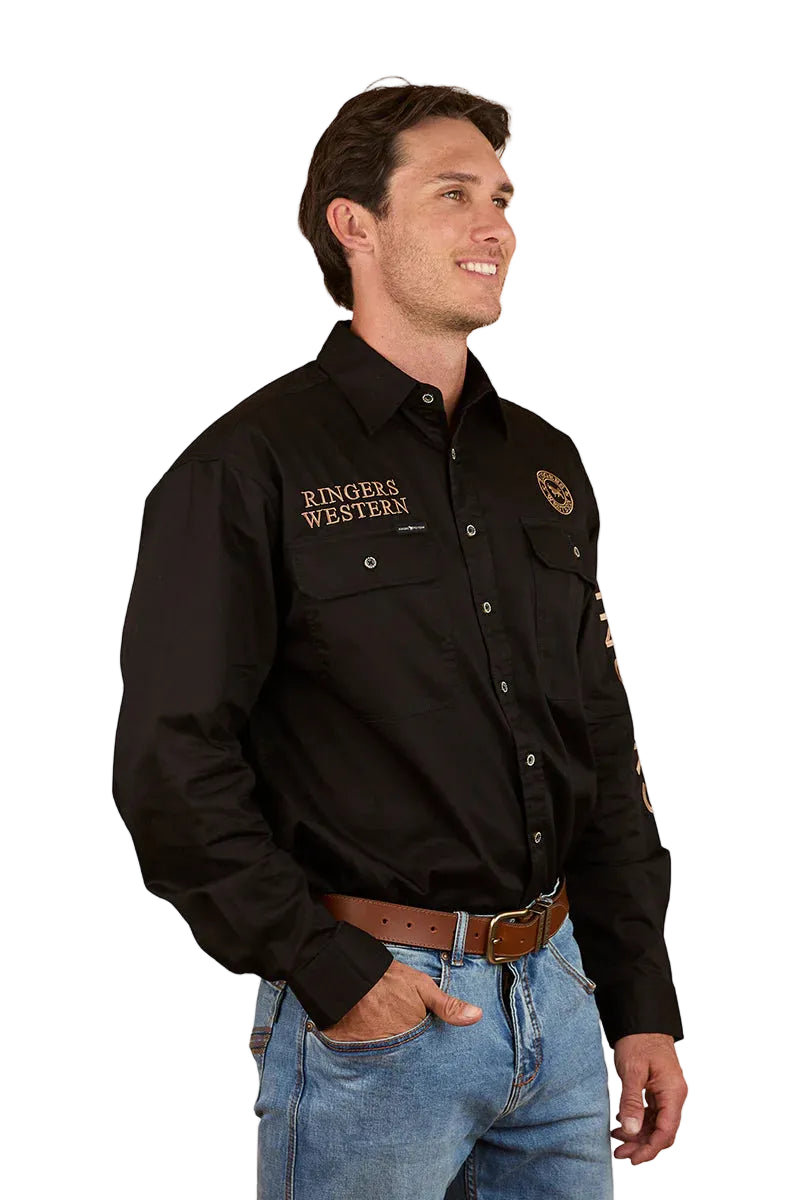 Ringers Western Mens Hawkeye Printed Full Button L/S Work Shirt (125093RW) Black/Clay