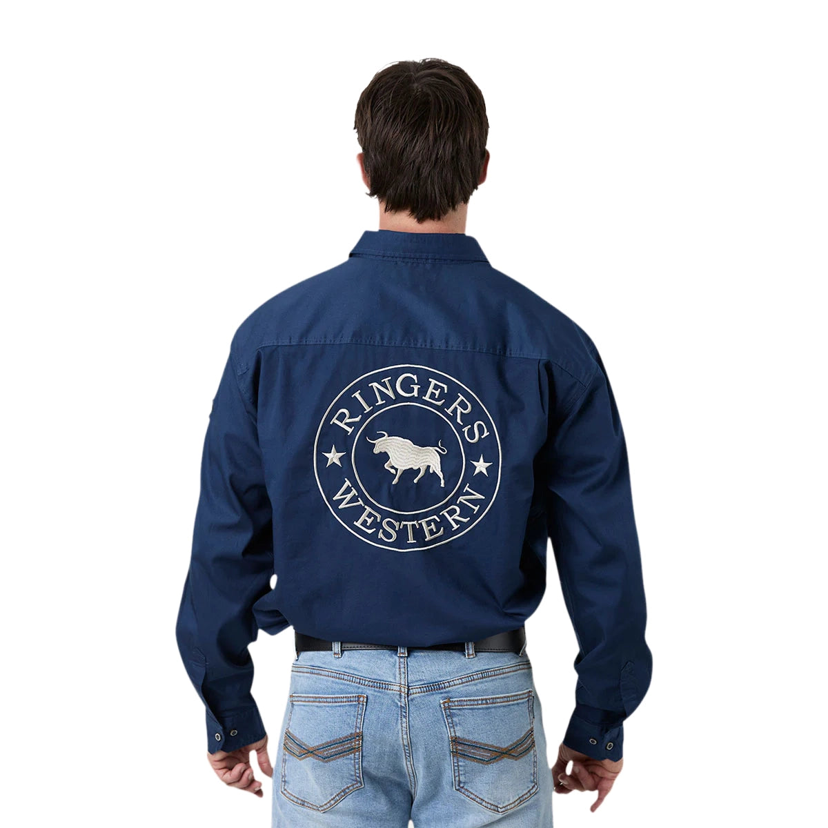 Ringers Western Mens Hung Up Full Button L/S Work Shirt (125034RW) Navy Back