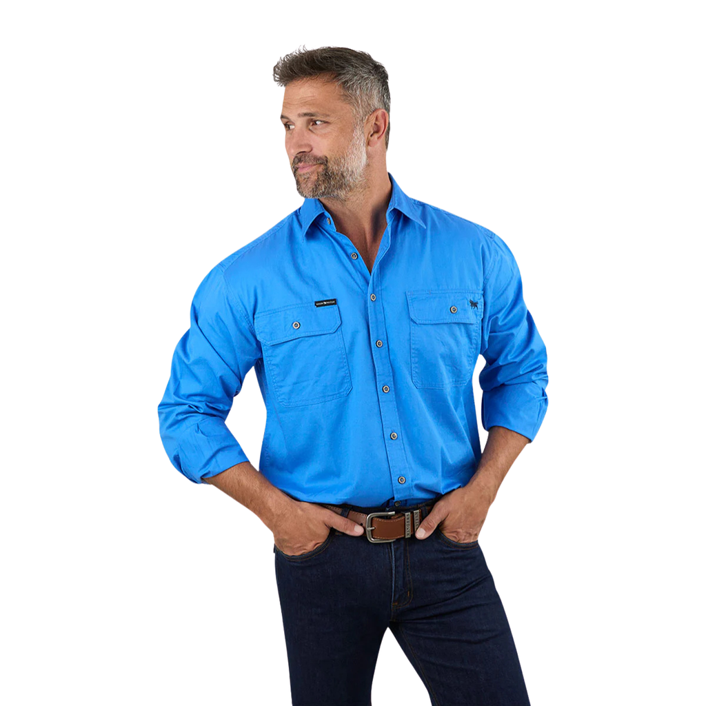 Ringers Western Mens King River Full Button L/S Work Shirt (171110001) Blue