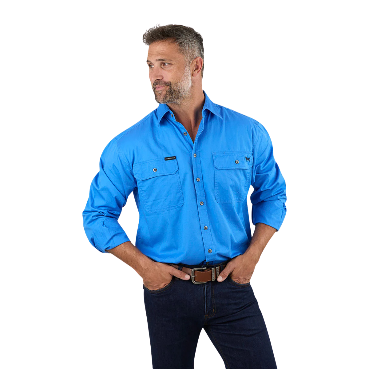 Ringers Western Mens King River Full Button L/S Work Shirt (171110001) Blue