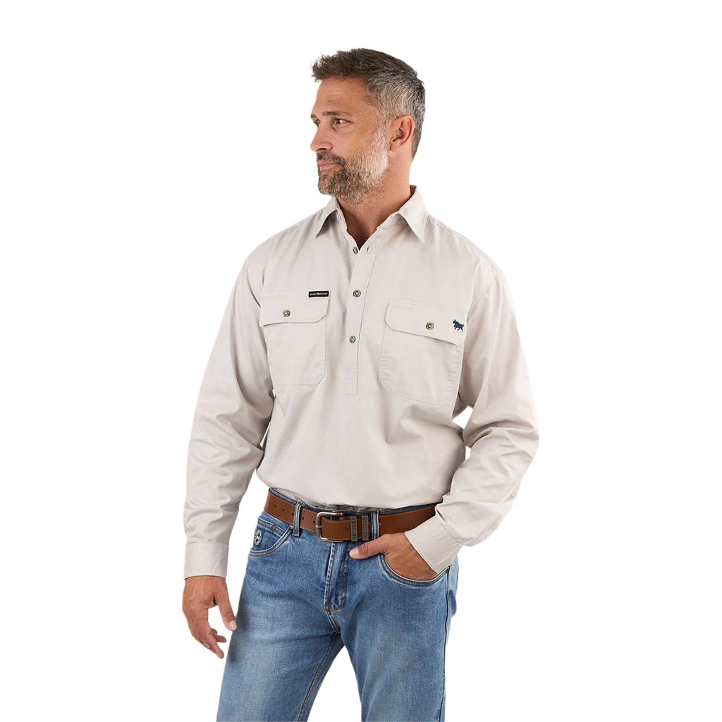Ringers Western Mens King River Half Button L/S Work Shirt (171110002) Beige