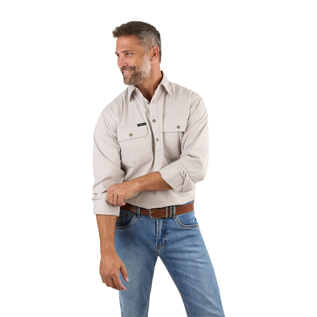 Ringers Western Mens King River Half Button L/S Work Shirt (171110002) Beige
