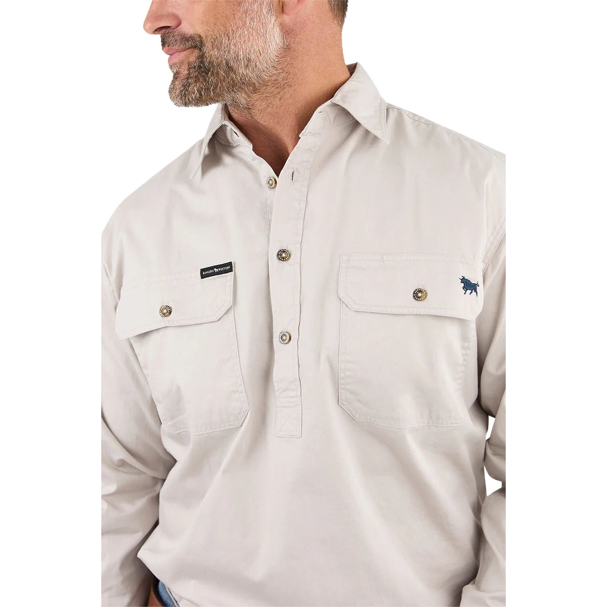 Ringers Western Mens King River Half Button L/S Work Shirt (171110002) Beige