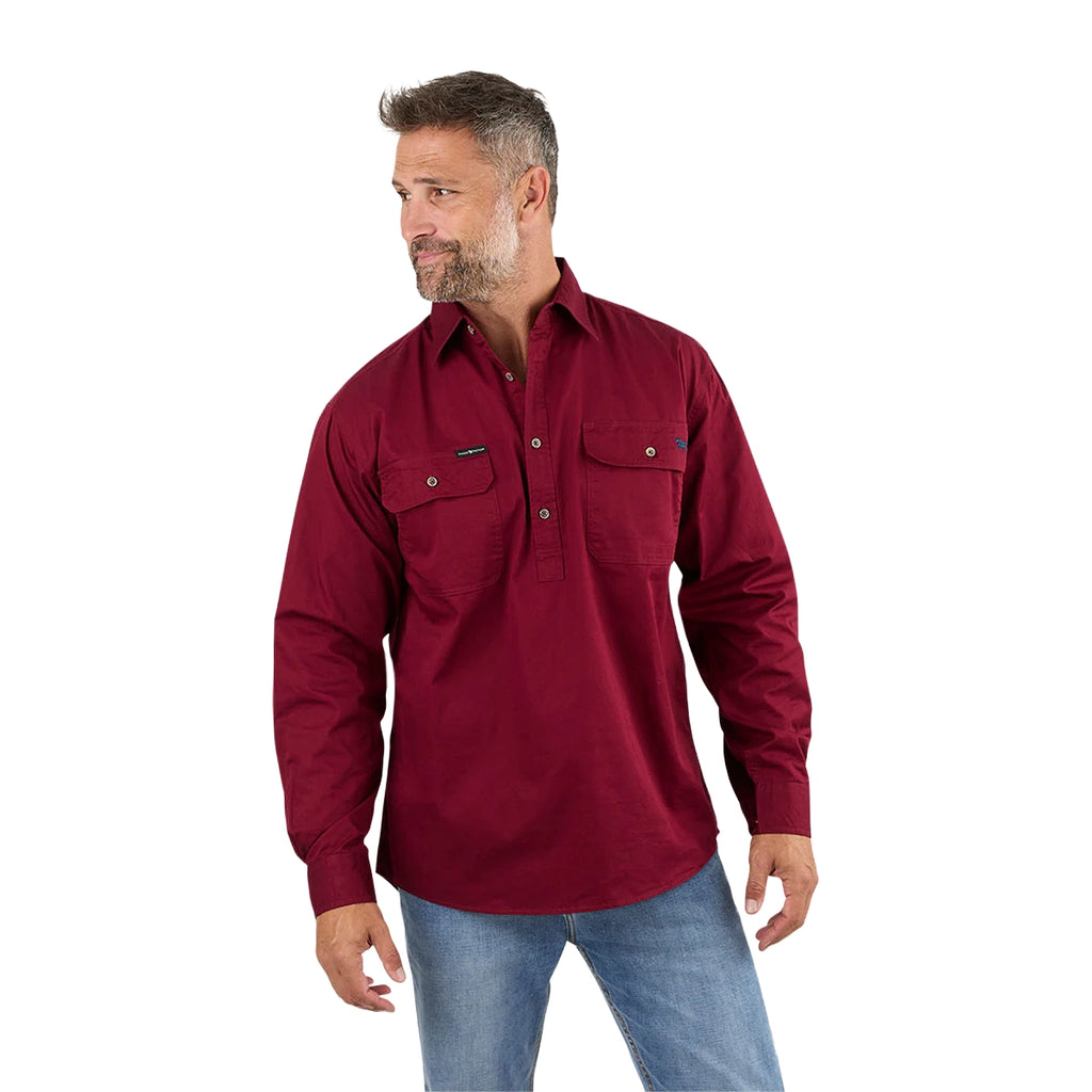 Ringers Western Mens King River Half Button Work Shirt (171110002) Burgundy