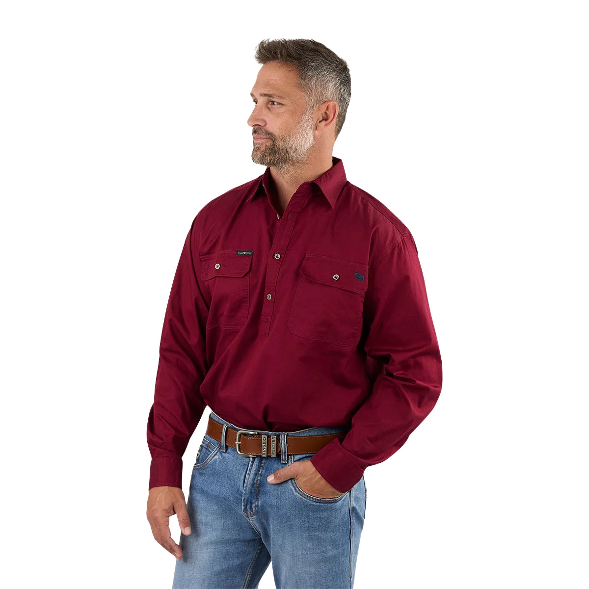 Ringers Western Mens King River Half Button Work Shirt (171110002) Burgundy