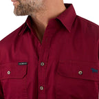 Ringers Western Mens King River Half Button Work Shirt (171110002) Burgundy