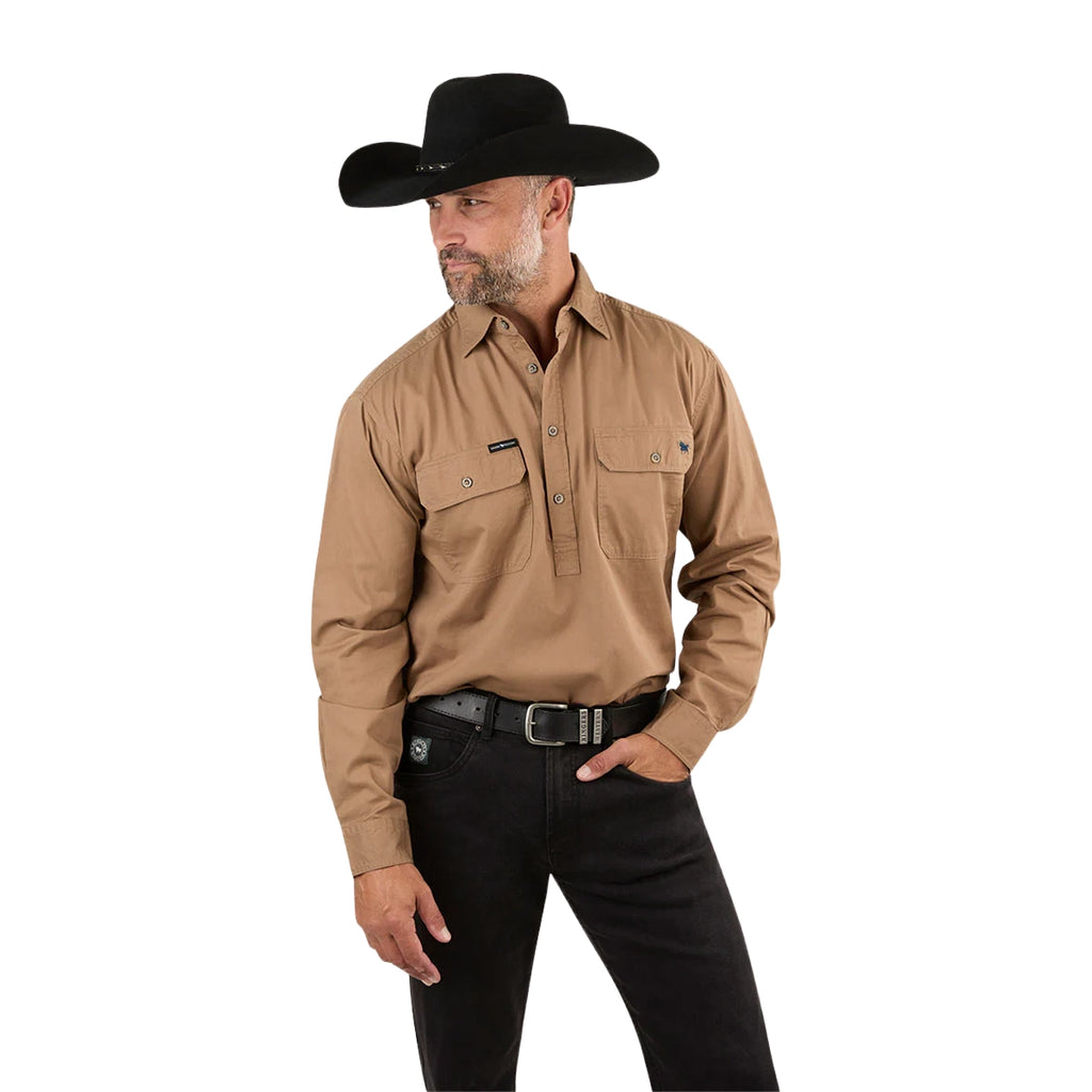 Ringers Western Mens King River Half Button L/S Work Shirt (171110002) Clay