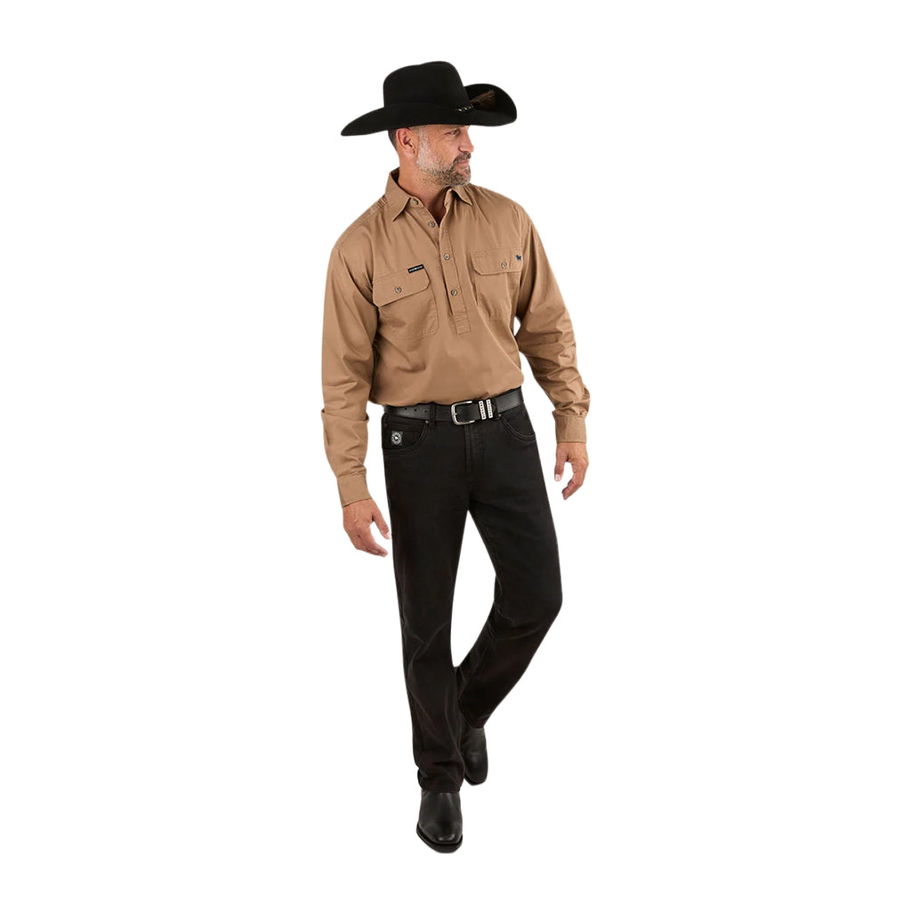 Ringers Western Mens King River Half Button L/S Work Shirt (171110002) Clay