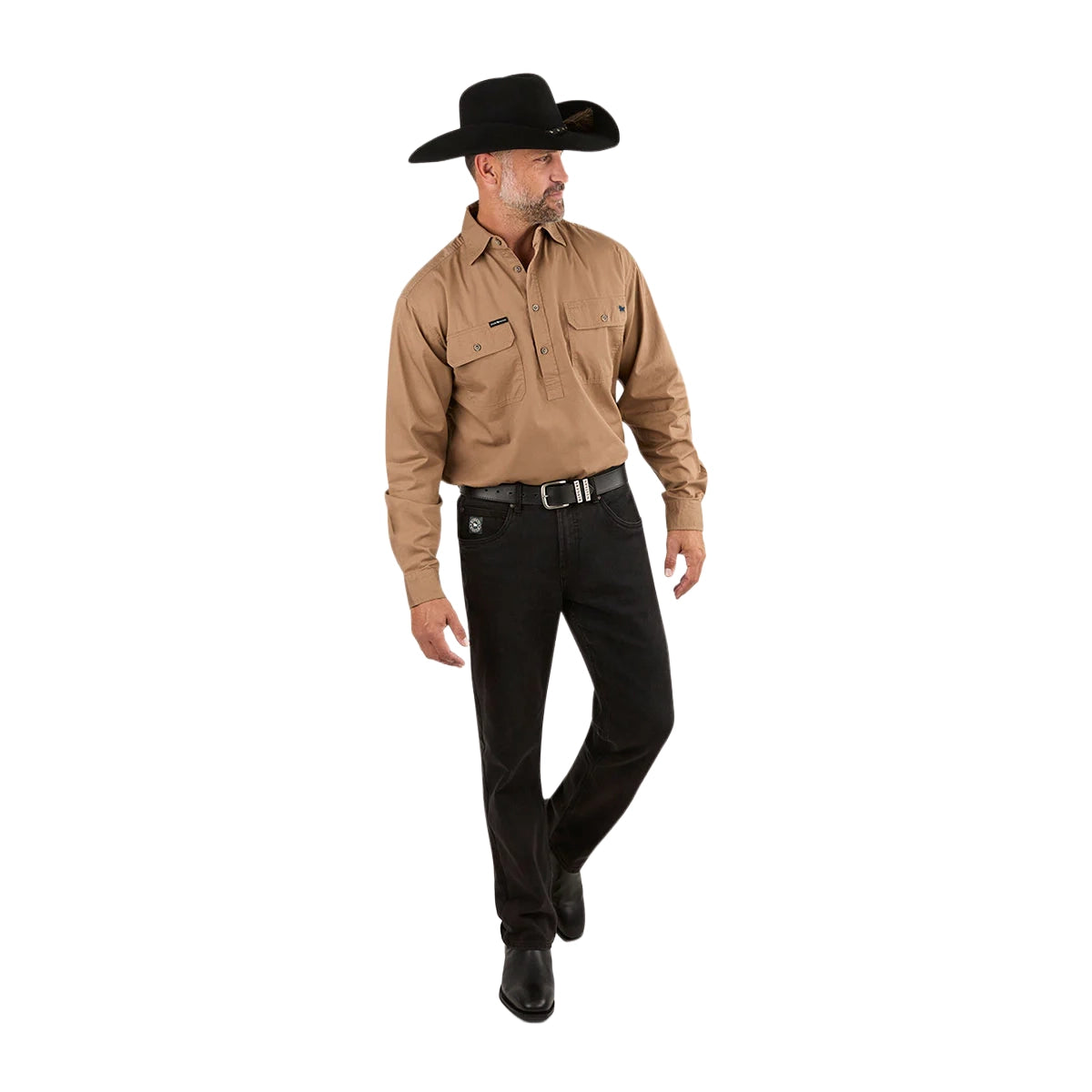 Ringers Western Mens King River Half Button L/S Work Shirt (171110002) Clay