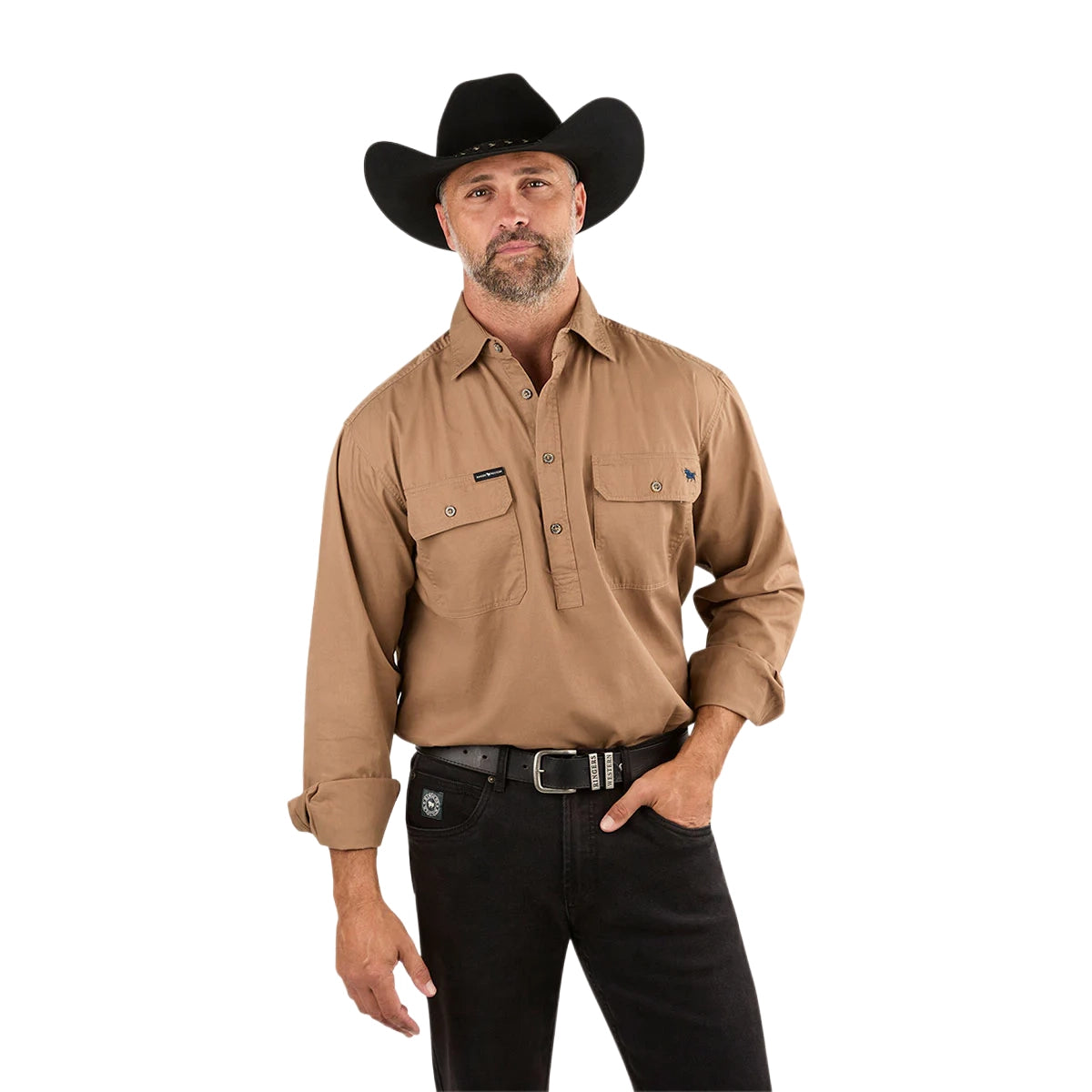 Ringers Western Mens King River Half Button L/S Work Shirt (171110002) Clay