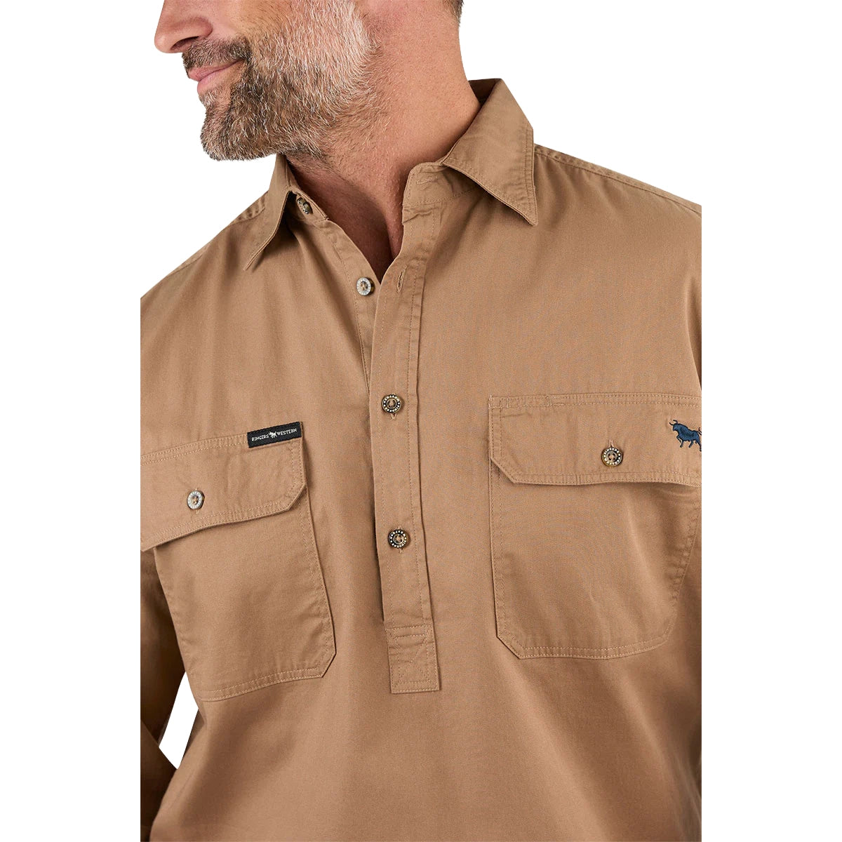 Ringers Western Mens King River Half Button L/S Work Shirt (171110002) Clay
