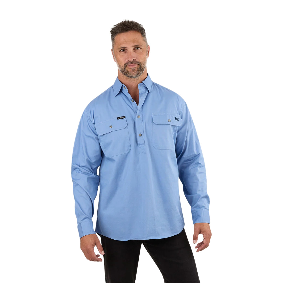 Ringers Western Mens King River Half Button L/S Work Shirt (171110002) Denim Blue