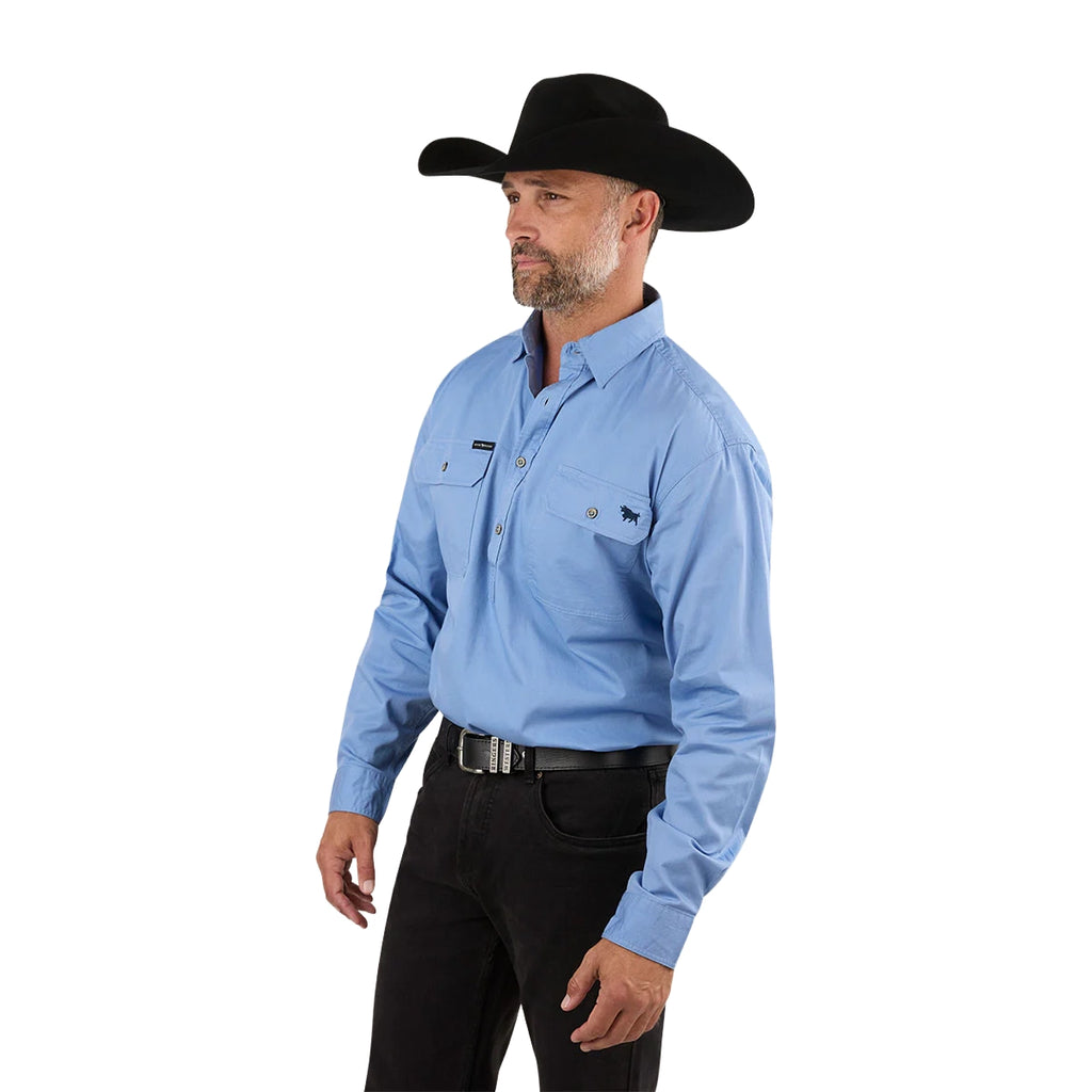 Ringers Western Mens King River Half Button L/S Work Shirt (171110002) Denim Blue