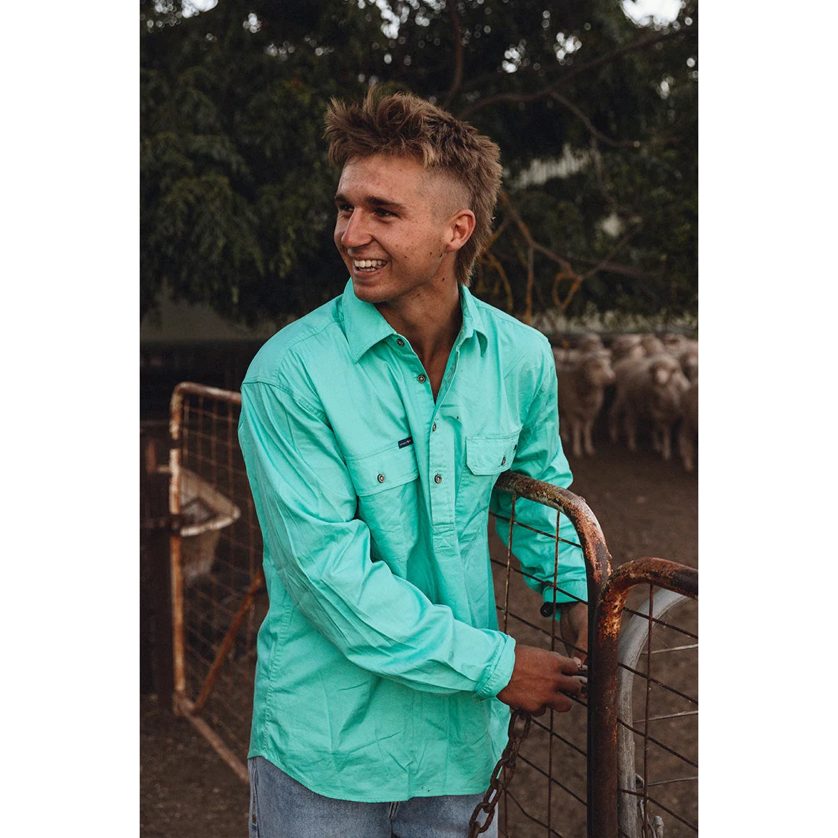 Ringers Western Mens King River Half Button L/S Work Shirt (171110002) Mint