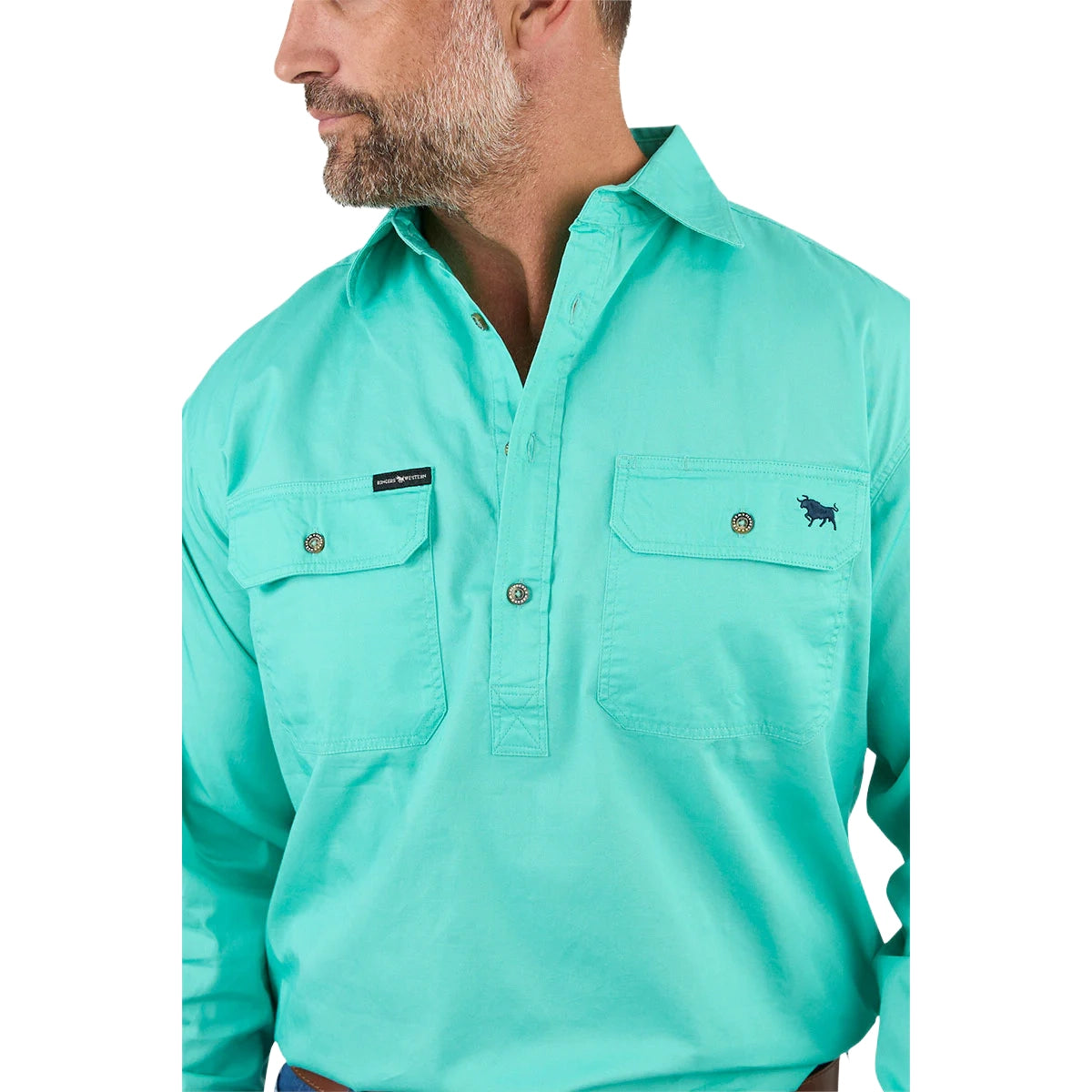 Ringers Western Mens King River Half Button L/S Work Shirt (171110002) Mint