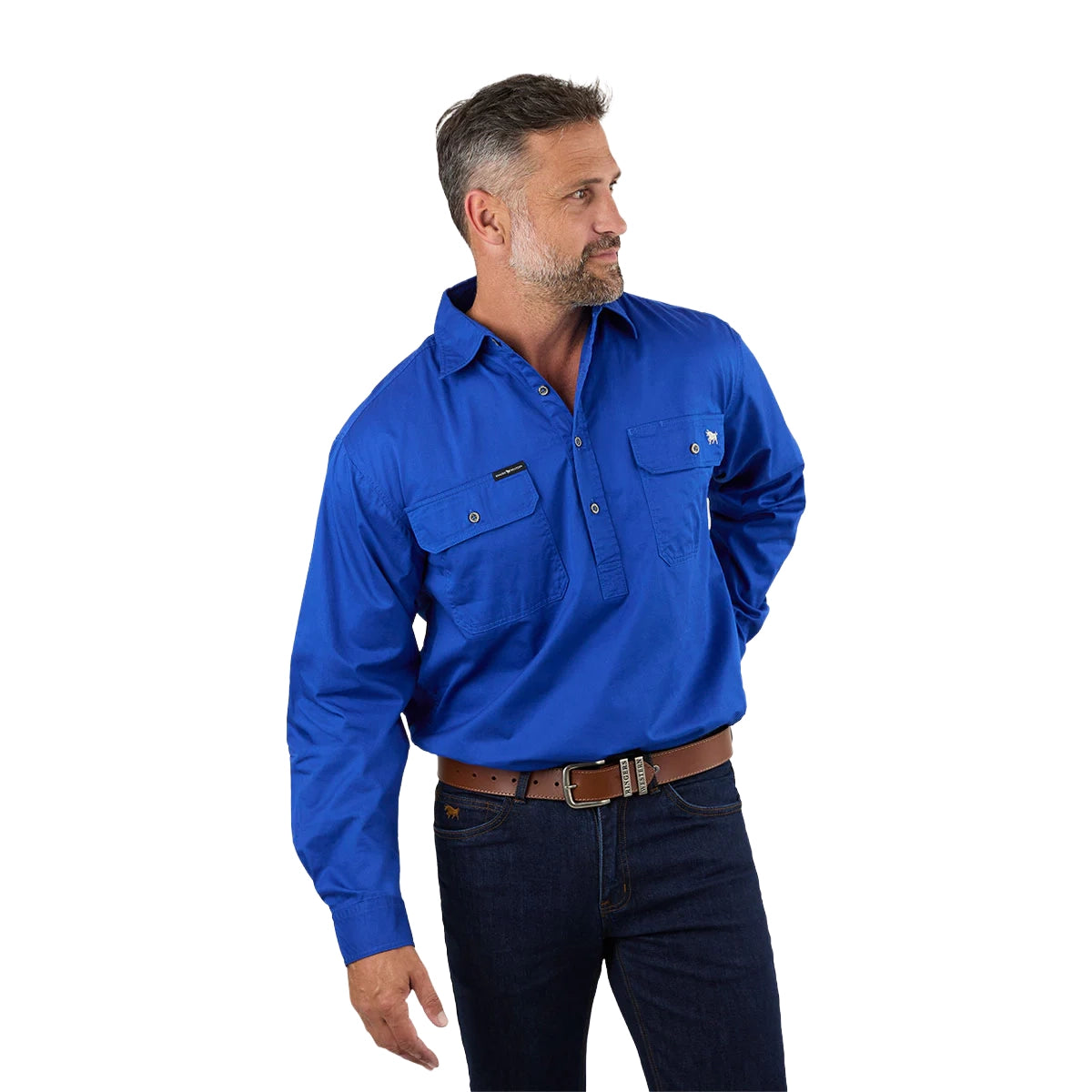 Ringers Western Mens King River Half Button Work Shirt (171110002) Royal