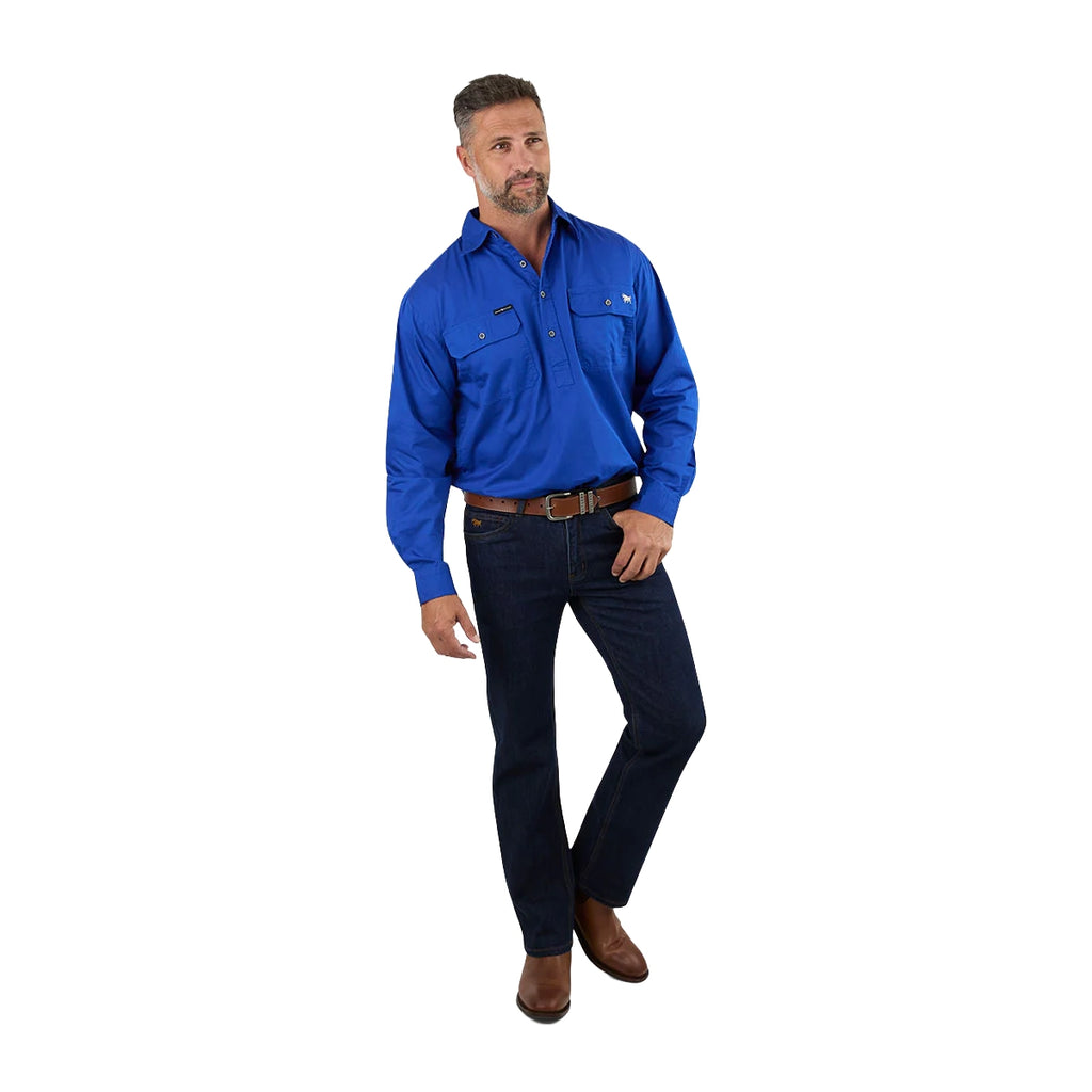 Ringers Western Mens King River Half Button Work Shirt (171110002) Royal