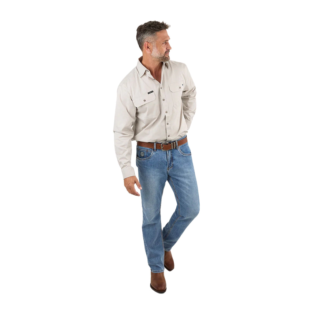 Ringers Western Mens King River Full Button Work Shirt (171110001) Beige