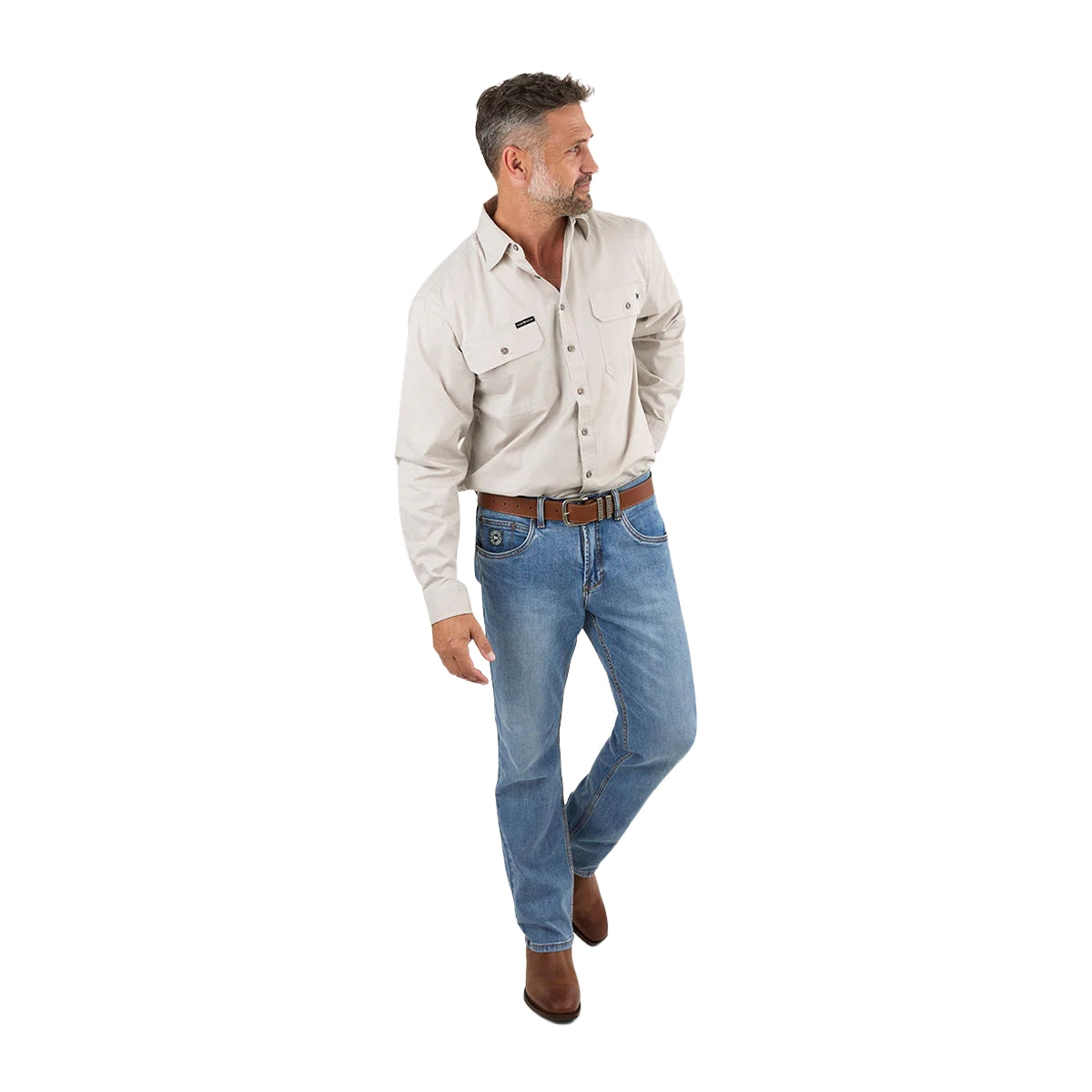 Ringers Western Mens King River Full Button Work Shirt (171110001) Beige