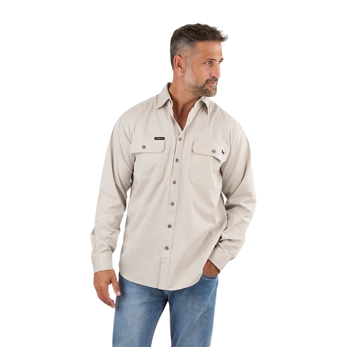 Ringers Western Mens King River Full Button Work Shirt (171110001) Beige