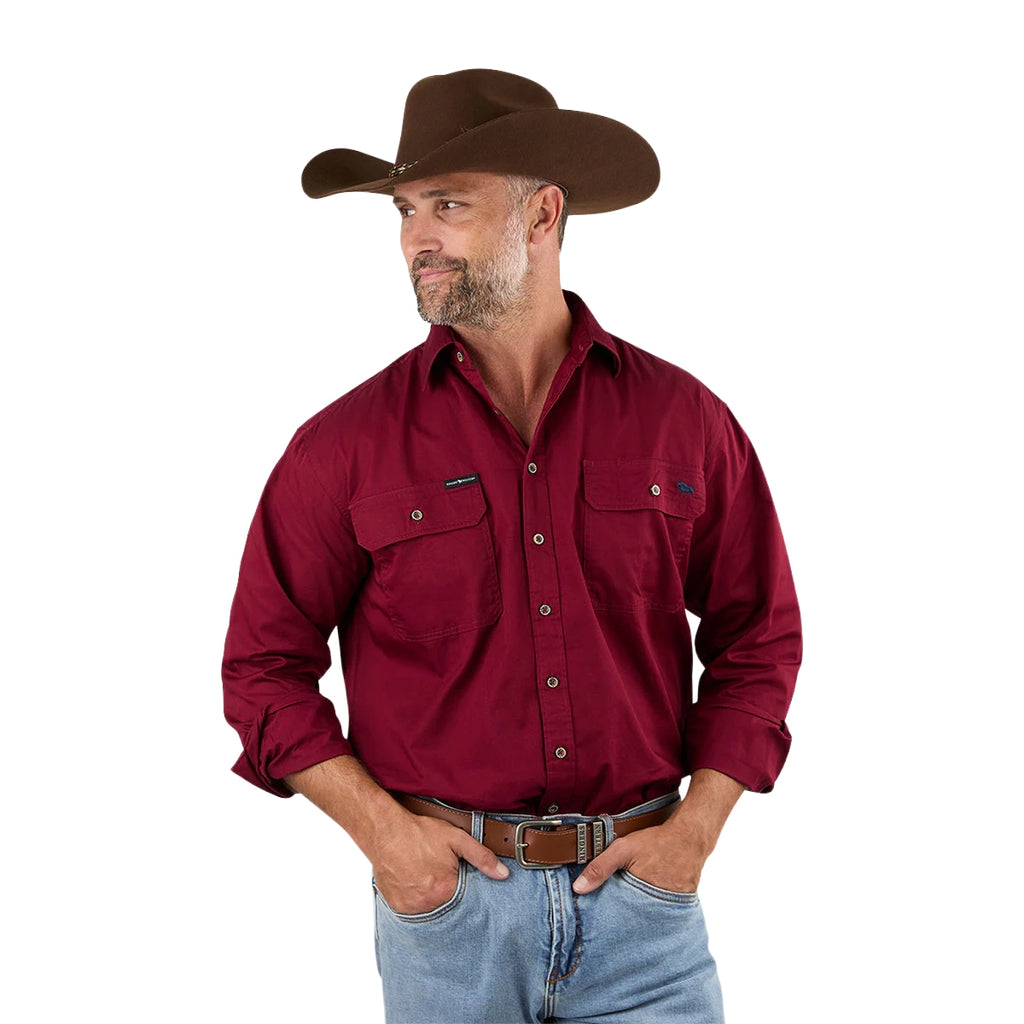 Ringers Western Mens King River Full Button L/S Work Shirt (171110001) Burgundy
