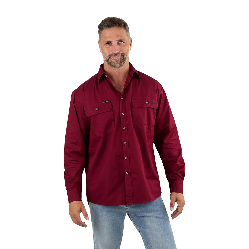 Ringers Western Mens King River Full Button L/S Work Shirt (171110001) Burgundy