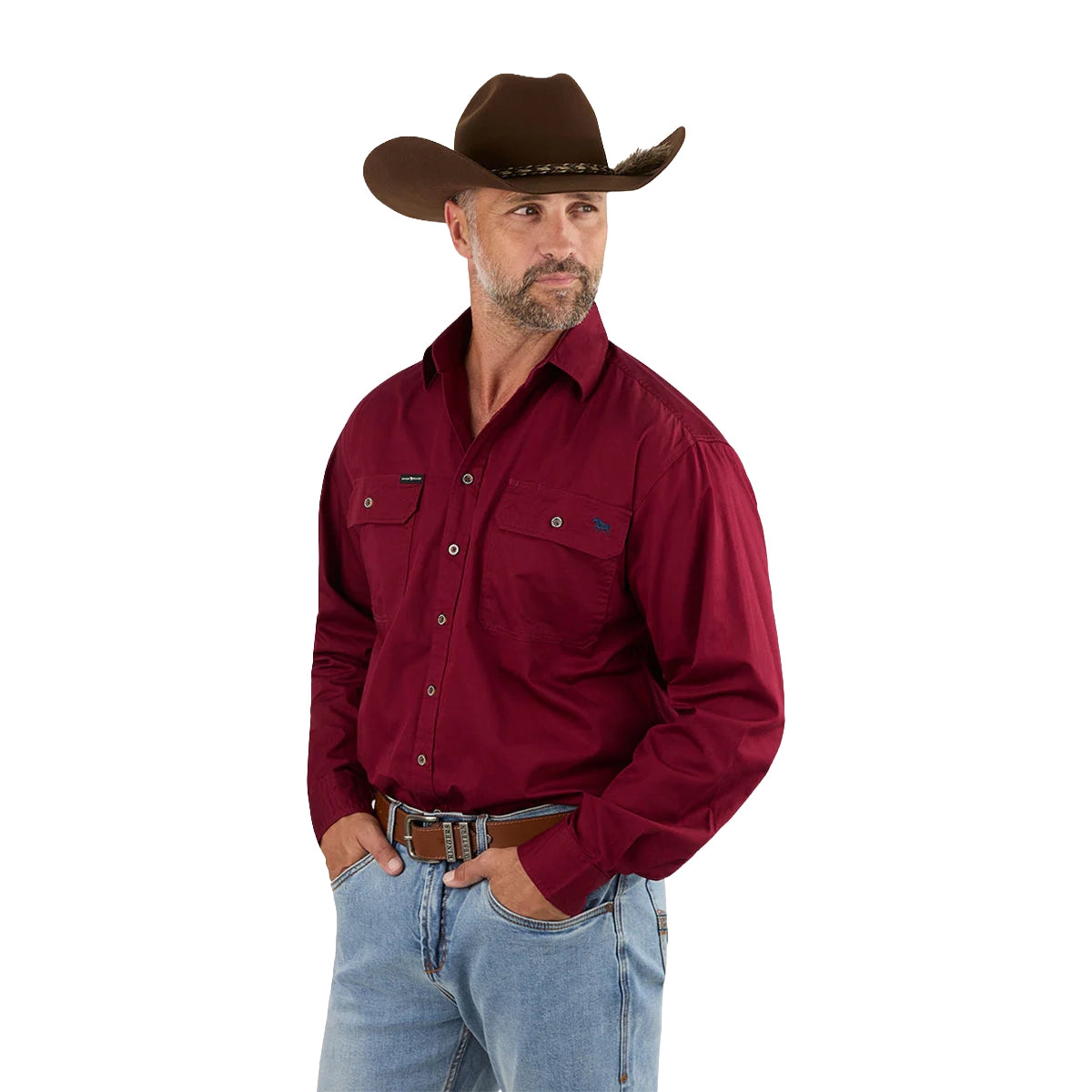 Ringers Western Mens King River Full Button L/S Work Shirt (171110001) Burgundy