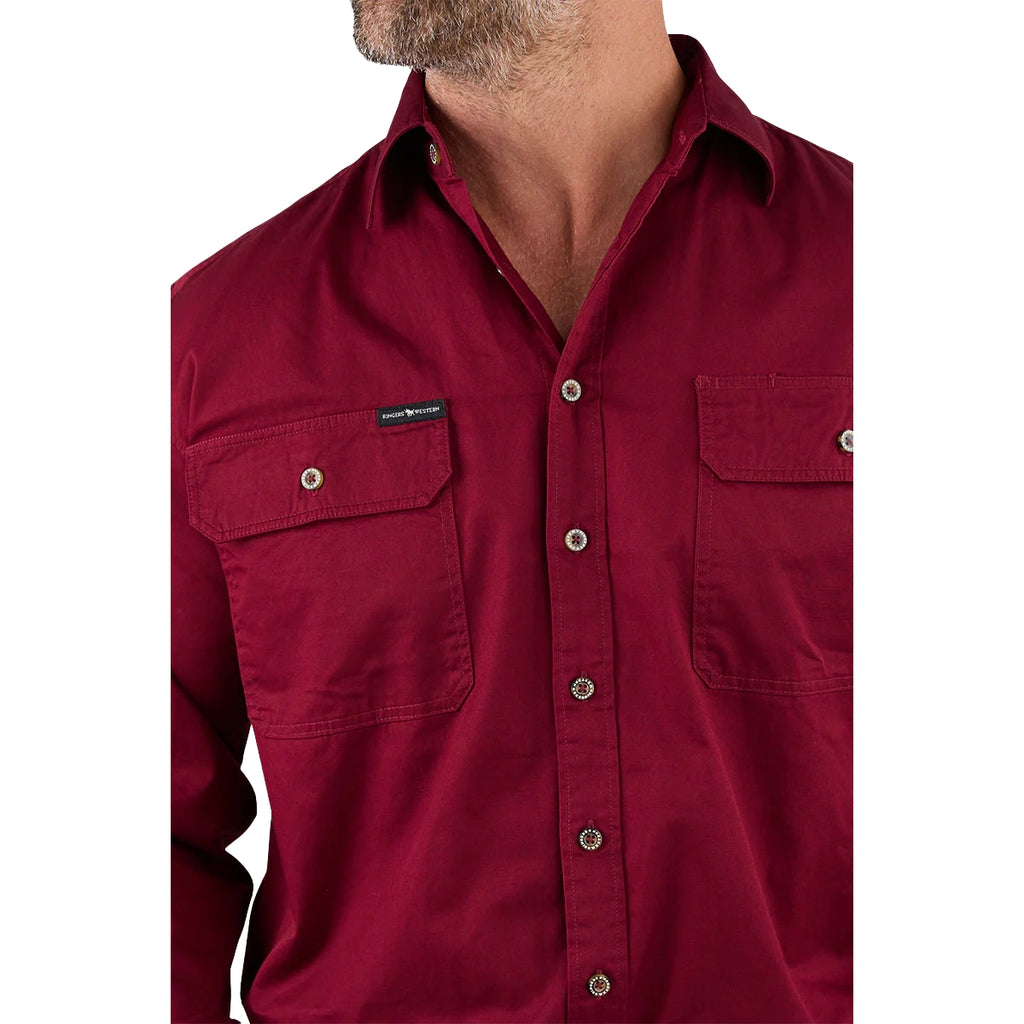 Ringers Western Mens King River Full Button L/S Work Shirt (171110001) Burgundy