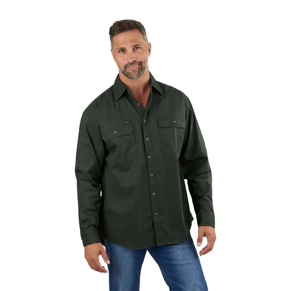 Ringers Western Mens King River Full Button L/S Work Shirt (171110001) Cargo Khaki