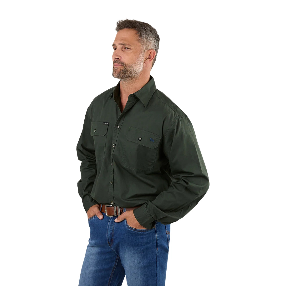 Ringers Western Mens King River Full Button L/S Work Shirt (171110001) Cargo Khaki