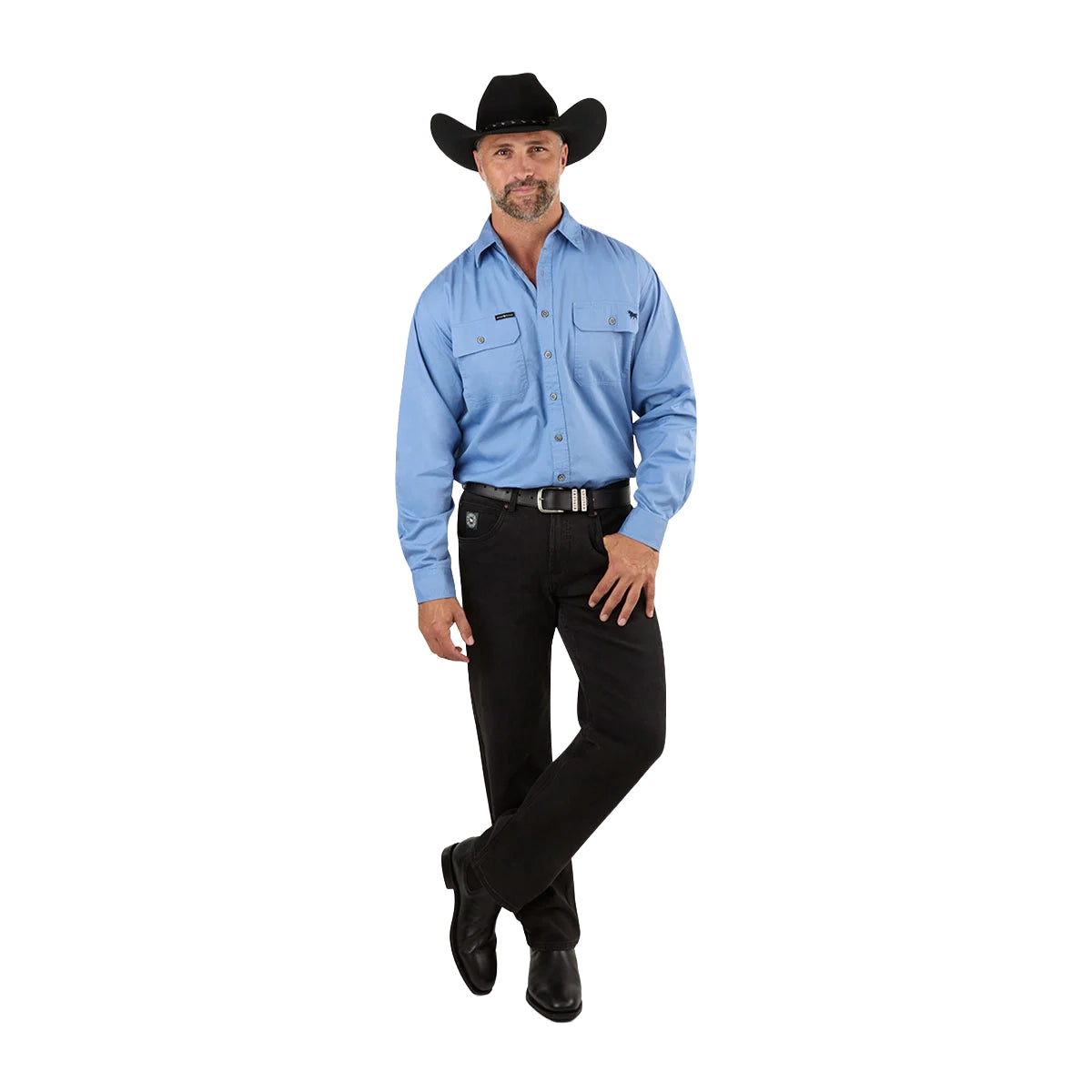 Ringers Western Mens King River Full Button L/S Work Shirt (171110001) Denim Blue