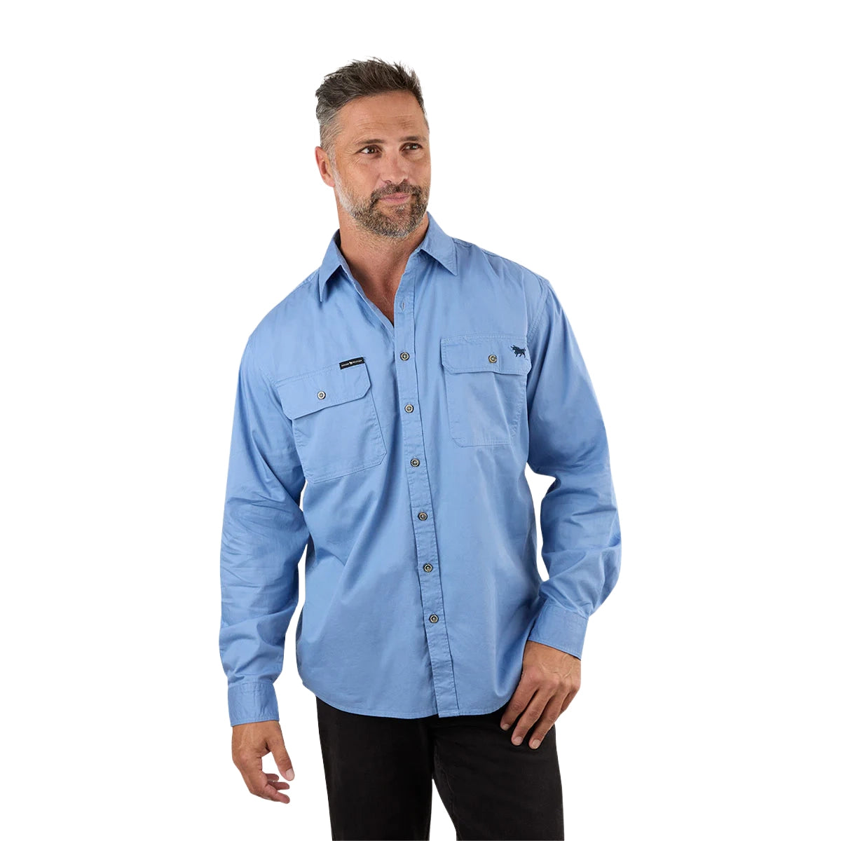 Ringers Western Mens King River Full Button L/S Work Shirt (171110001) Denim Blue