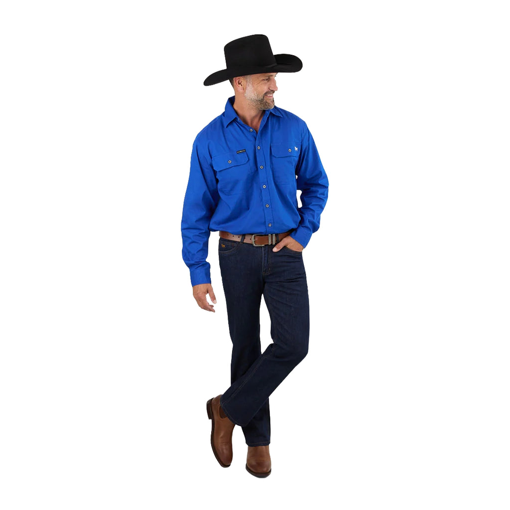 Ringers Western Mens King River Full Button L/S Work Shirt (171110001) Royal