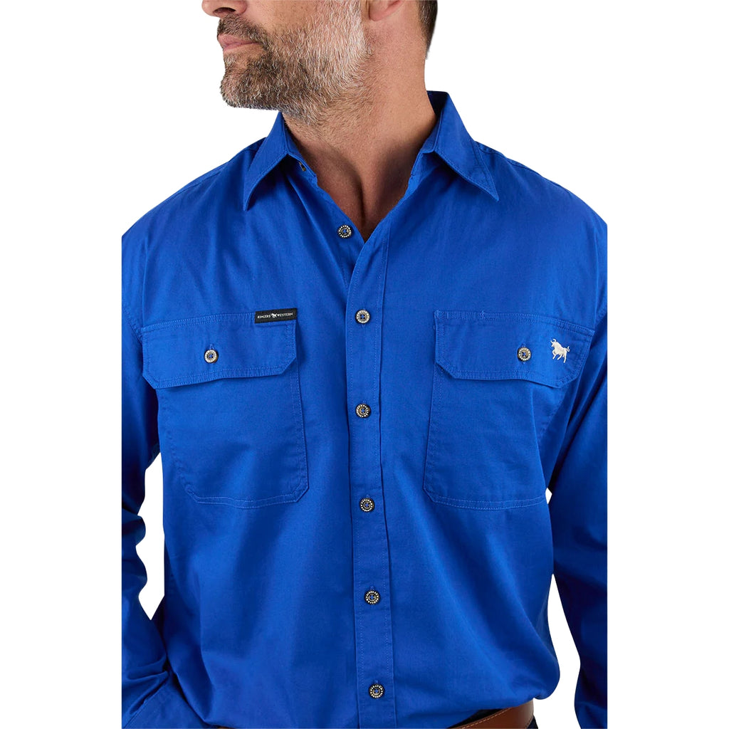 Ringers Western Mens King River Full Button L/S Work Shirt (171110001) Royal