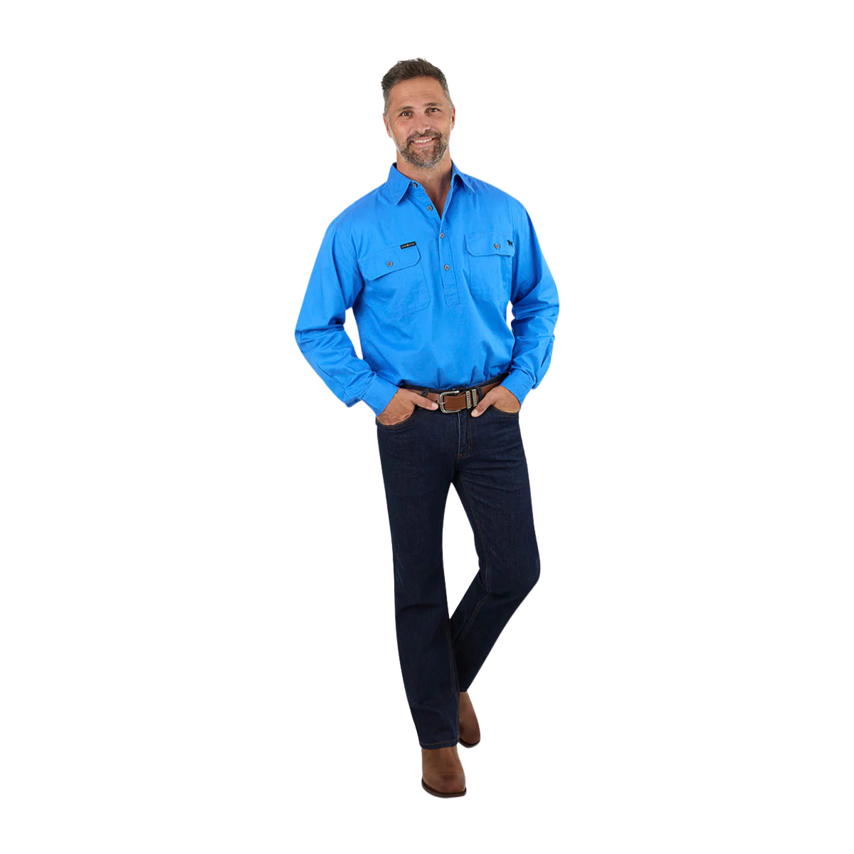Ringers Western Mens King River Half Button Work Shirt (171110002) Blue