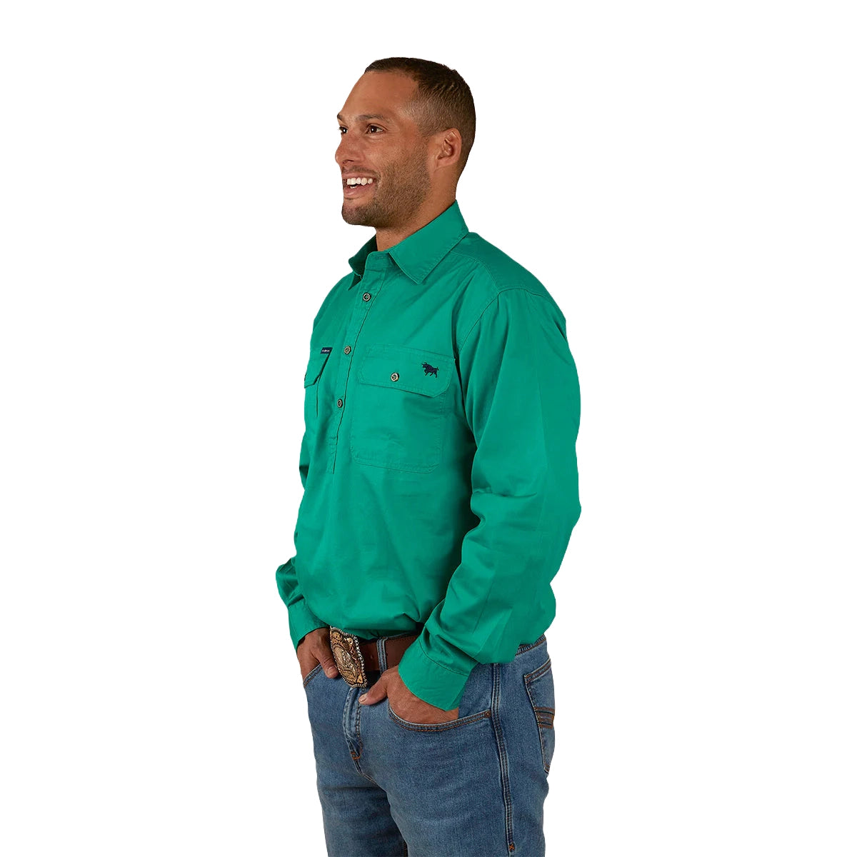 Ringers Western Mens King River Half Button Work Shirt (171110002) Green