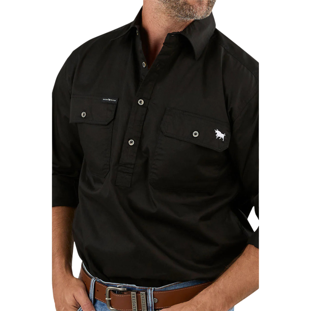 Ringers Western Mens King River L/S Half Button Workshirt (171110002) Black