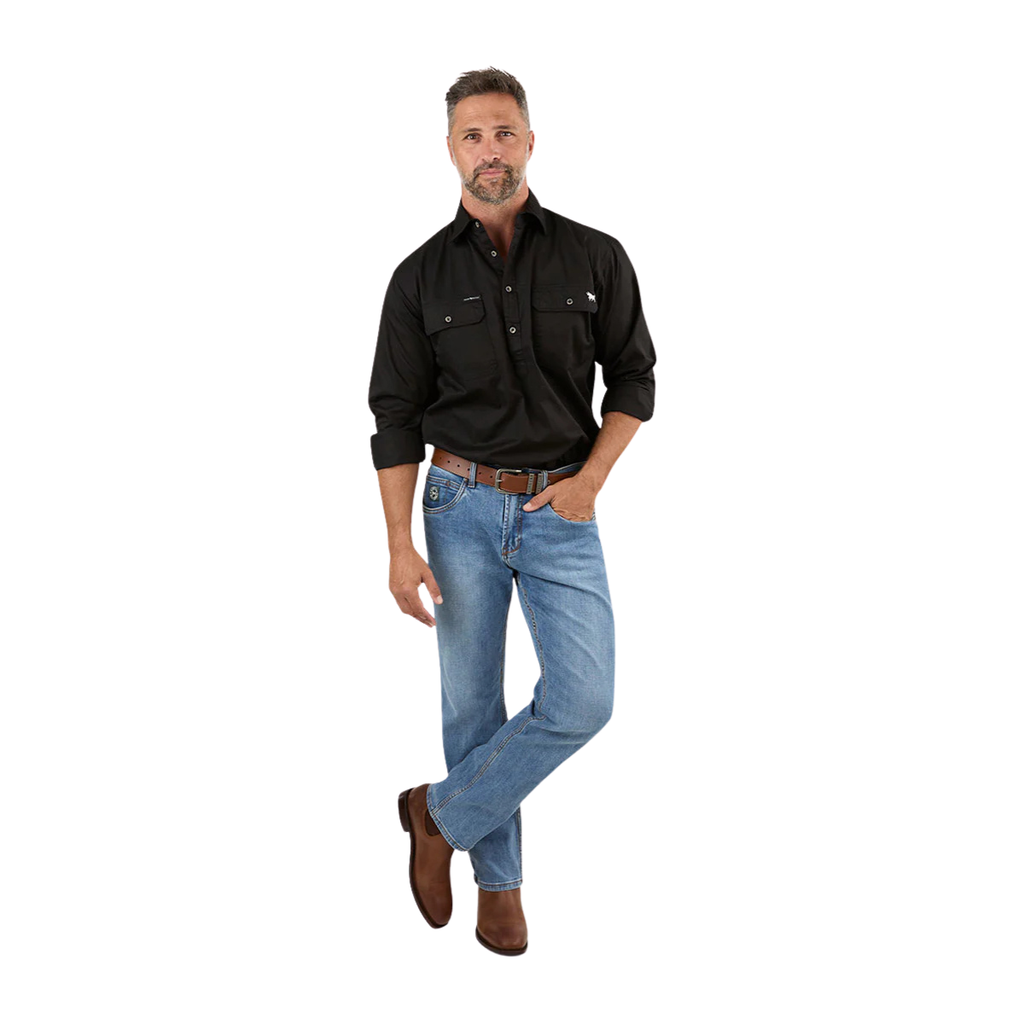 Ringers Western Mens King River L/S Half Button Workshirt (171110002) Black