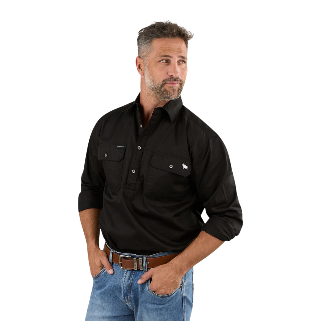 Ringers Western Mens King River L/S Half Button Workshirt (171110002) Black