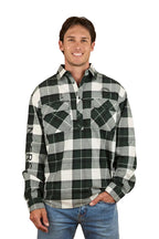 Ringers Western Mens Kingswood Half Button L/S Flannel Shirt (124012RW) Pine/White