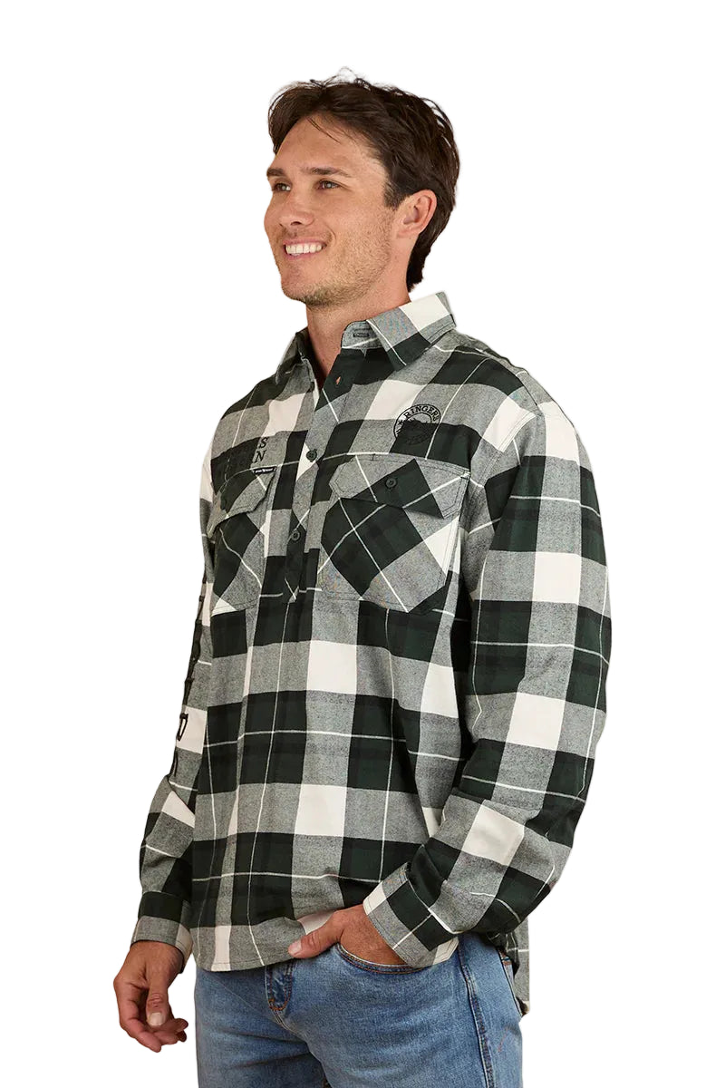 Ringers Western Mens Kingswood Half Button L/S Flannel Shirt (124012RW) Pine/White
