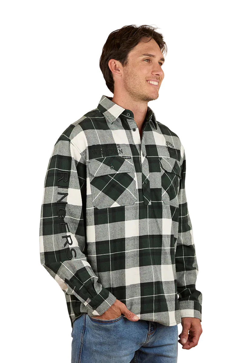 Ringers Western Mens Kingswood Half Button L/S Flannel Shirt (124012RW) Pine/White