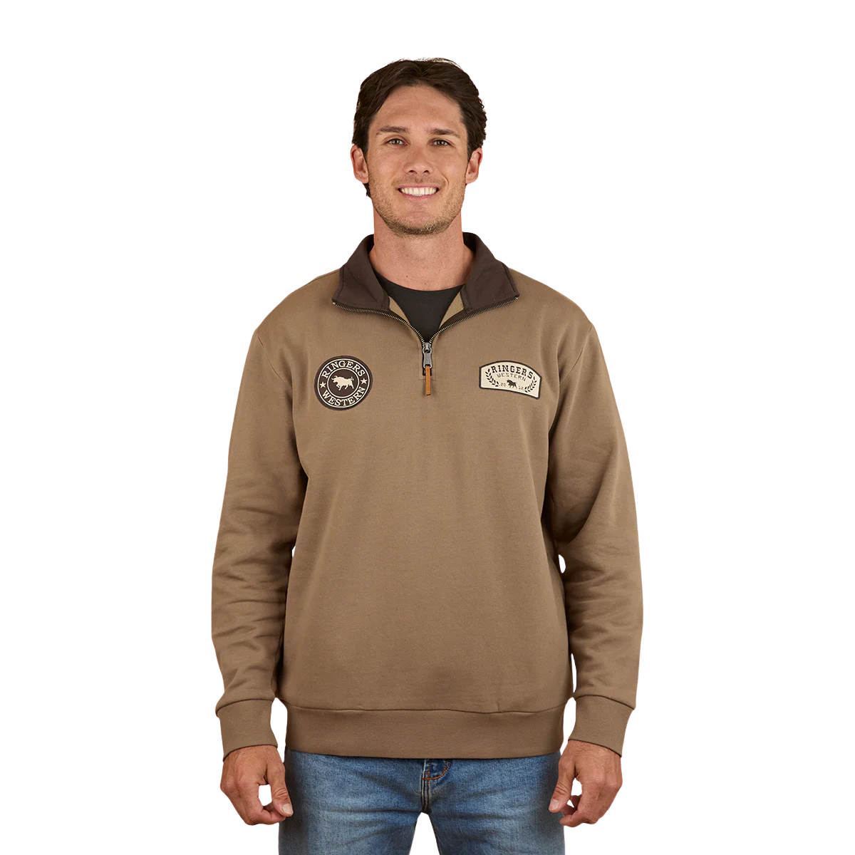 Ringers Western Mens Lachlan 1/4 Zip Jumper (125011RW) Mushroom