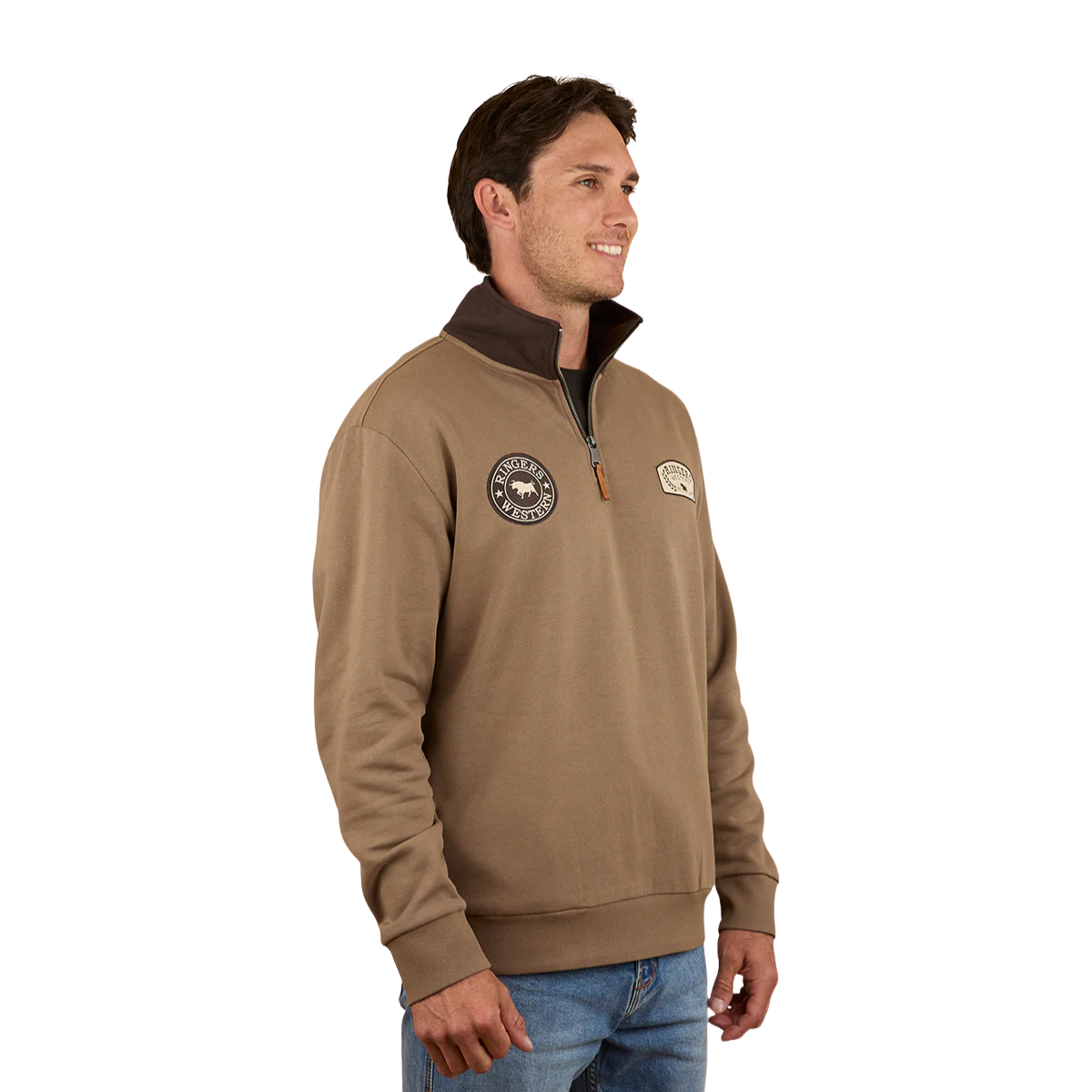 Ringers Western Mens Lachlan 1/4 Zip Jumper (125011RW) Mushroom