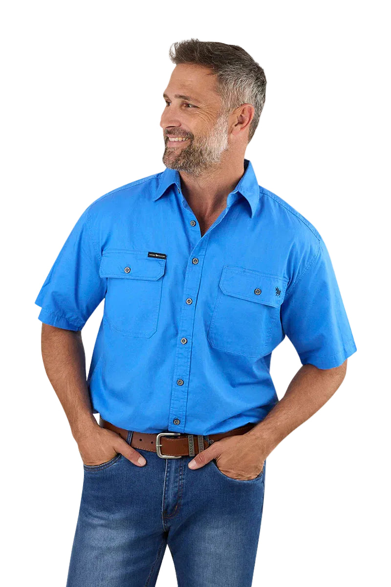 Ringers Western Mens Lake Argyle S/S Full Button Work Shirt (118110004) Blue