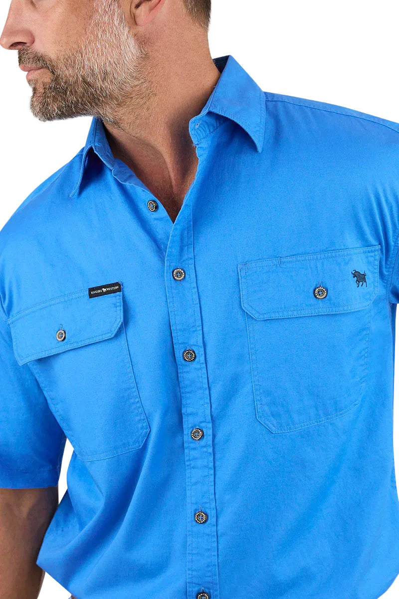Ringers Western Mens Lake Argyle S/S Full Button Work Shirt (118110004) Blue