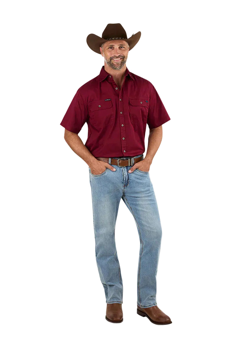 Ringers Western Mens Lake Argyle S/S Full Button Work Shirt (118110004) Burgundy