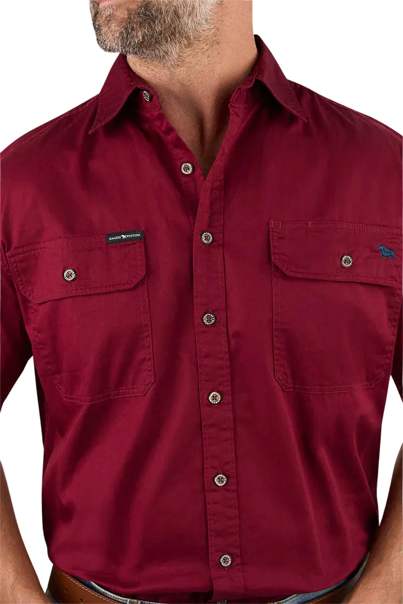 Ringers Western Mens Lake Argyle S/S Full Button Work Shirt (118110004) Burgundy