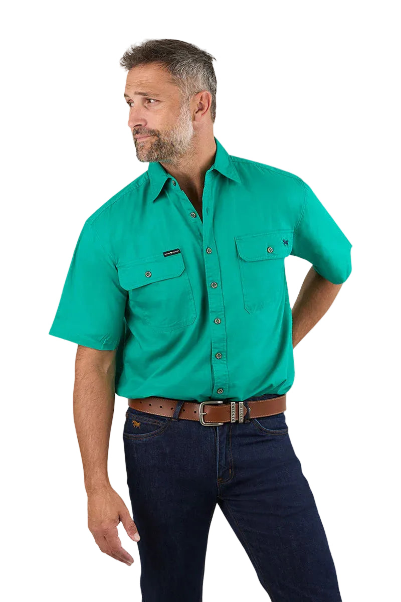Ringers Western Mens Lake Argyle S/S Full Button Work Shirt (118110004) Green